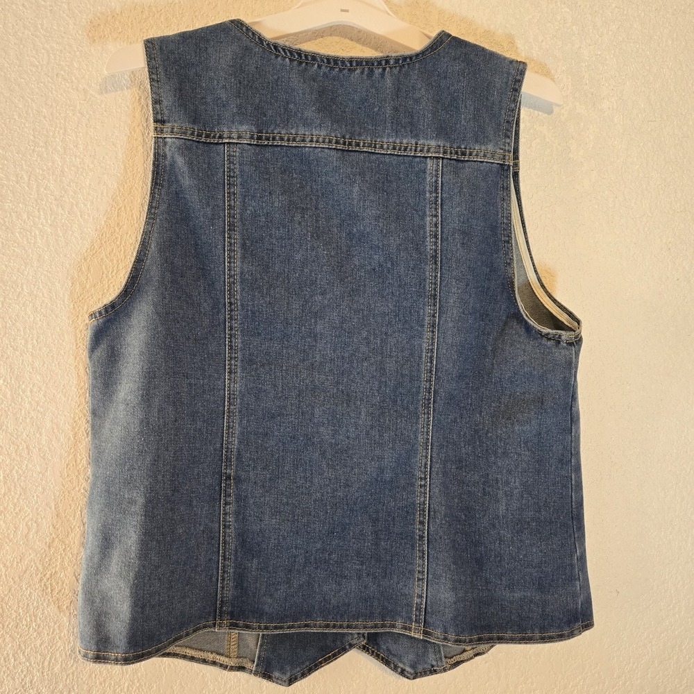 Jeans Denim Vest Womens Large Blue Button Front Utility Pocket Western 90s Y2K - Picture 6 of 11
